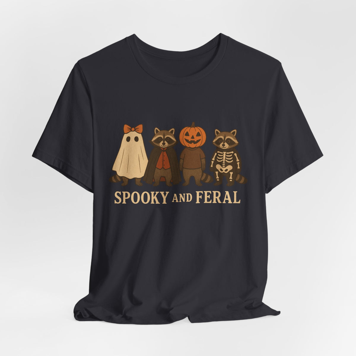 Spooky Raccoon Shirt, Funny Halloween Graphic Tee, Cute Vintage Fall T-Shirt, Trendy Womens Halloween Shirt, Feral Raccoon Tee
