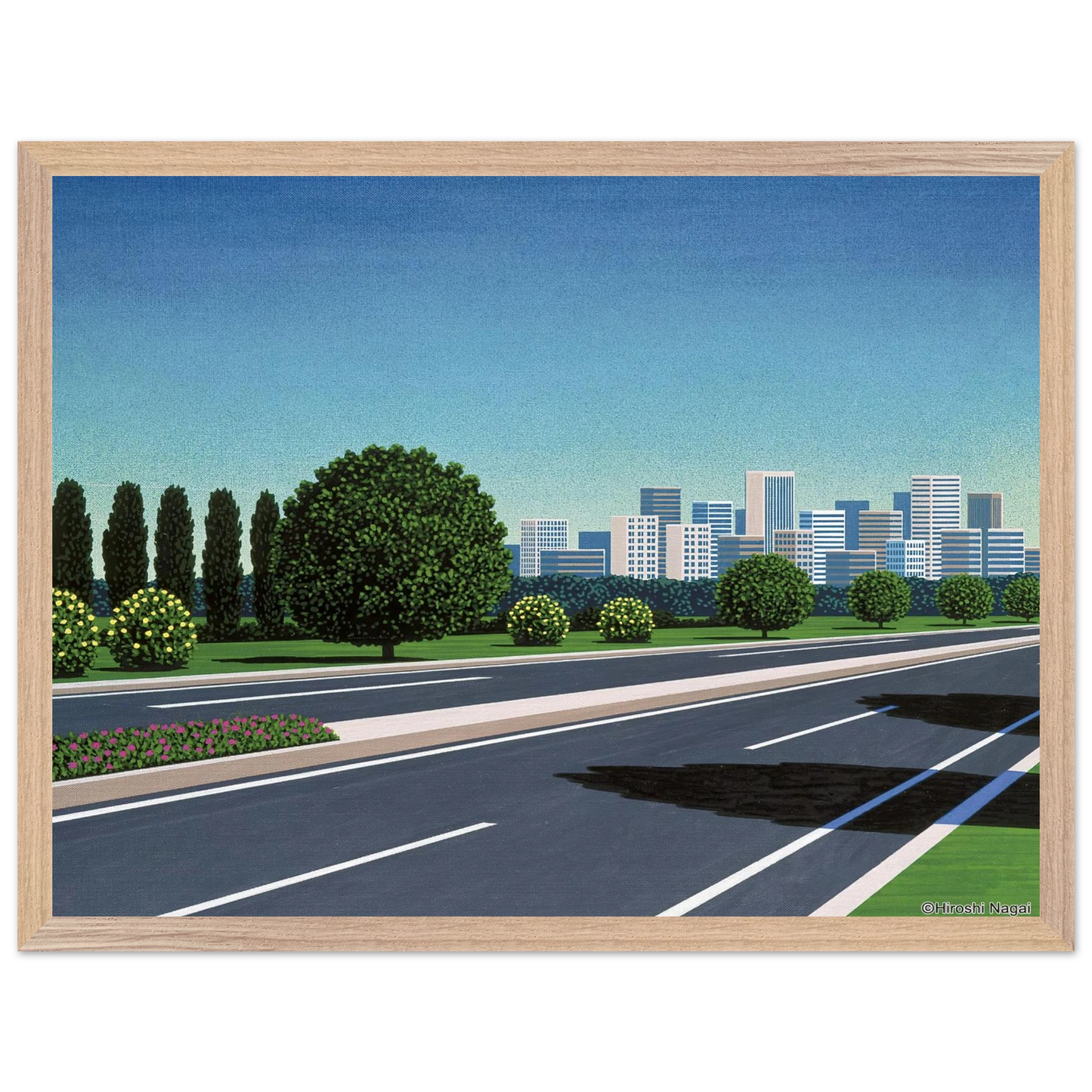 Hiroshi Nagai - City Highway Wall Art - 60x80 cm / 24x32 inches - Premium Wooden Framed Poster With Fine Art Paper - White frame