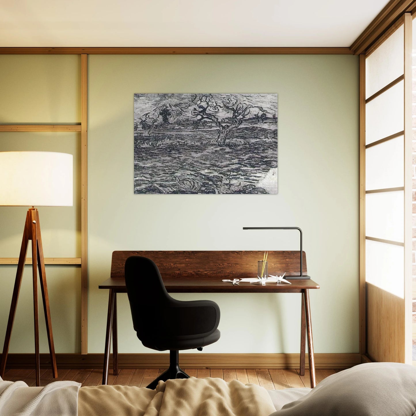 Landscape with Olive Tree and Mountains in the Background - Vincent van Gogh Brushed Aluminum Print - 70x100 cm / 28x40 inches | Vincent van Gogh Aluminum Print | Vincent van Gogh Prints