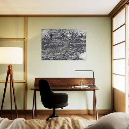 Landscape with Olive Tree and Mountains in the Background - Vincent van Gogh Brushed Aluminum Print - 70x100 cm / 28x40 inches | Vincent van Gogh Aluminum Print | Vincent van Gogh Prints