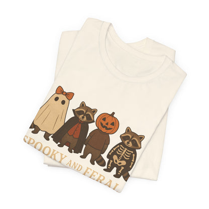 Spooky Raccoon Shirt, Funny Halloween Graphic Tee, Cute Vintage Fall T-Shirt, Trendy Womens Halloween Shirt, Feral Raccoon Tee