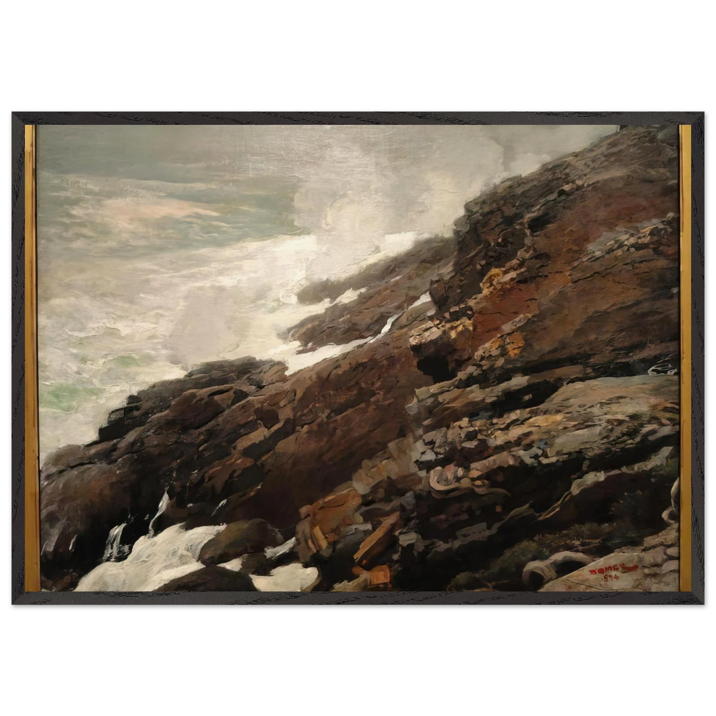 HIGH CLIFF COAST OF MAINE - Winslow Homer Framed Art Print – Black Wooden Frame - Default Title - -Framed Art Print