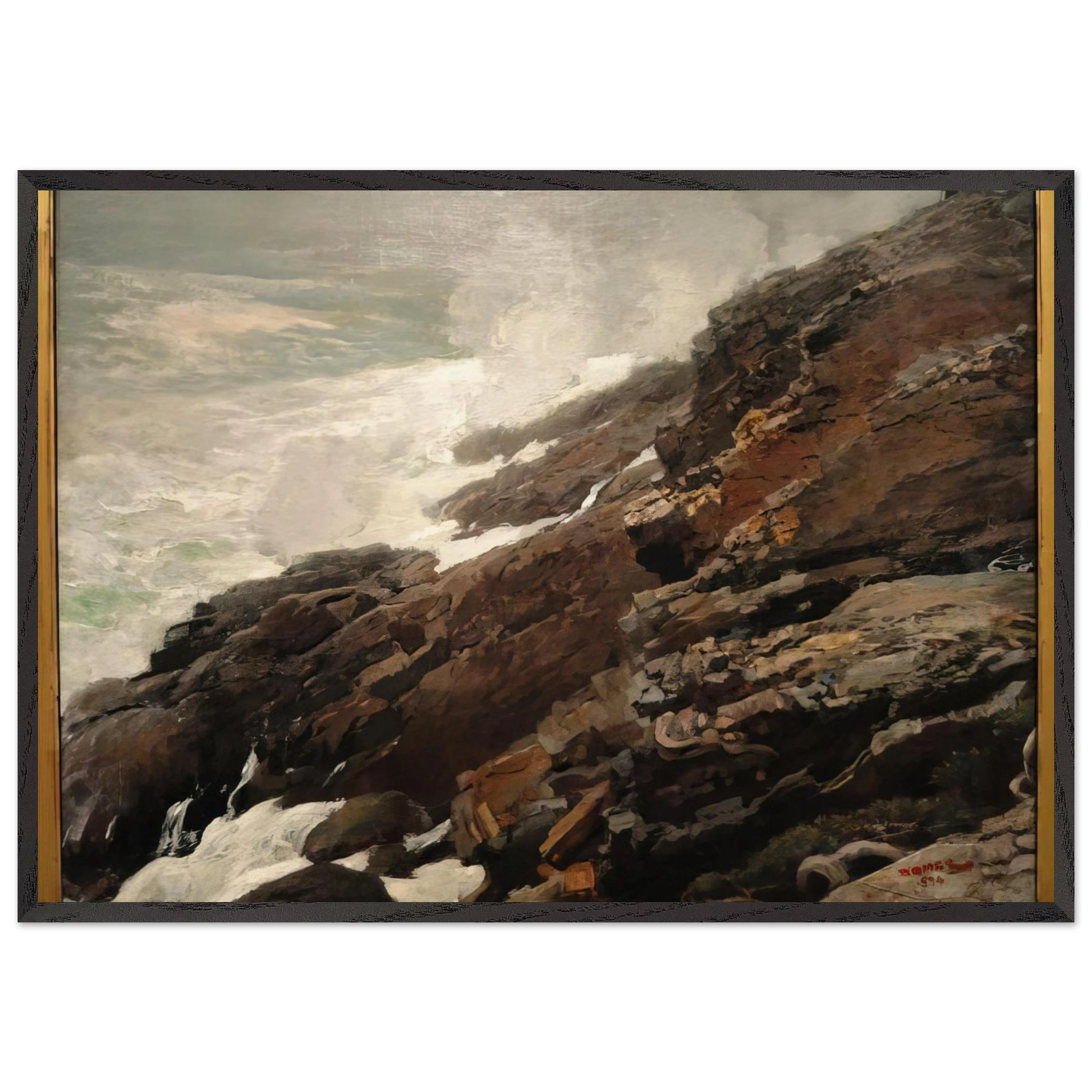 HIGH CLIFF COAST OF MAINE - Winslow Homer Framed Art Print – Black Wooden Frame - Default Title - -Framed Art Print