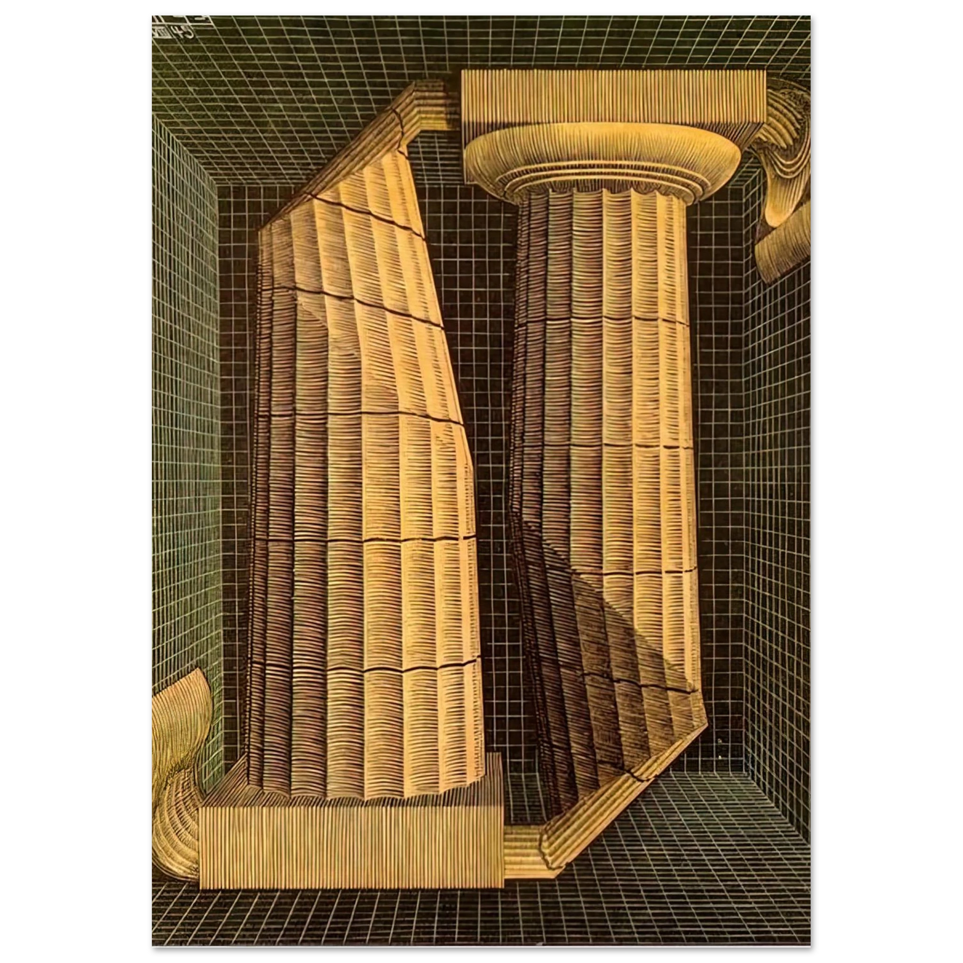 MC Escher - DORIC COLUMNS Wall Art - 30x40 cm / 12x16 inches - Premium Wooden Framed Poster With Fine Art Paper - White frame