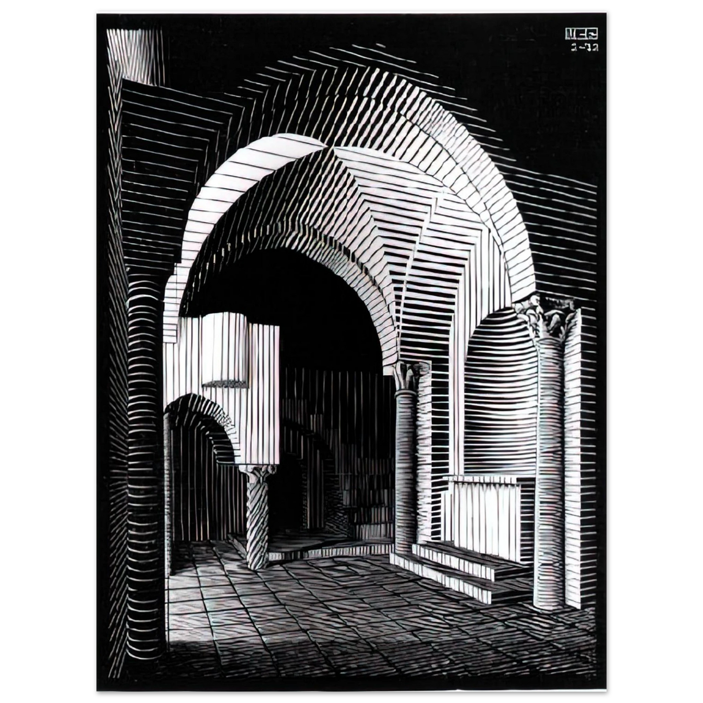 MC Escher - PORTA MARIA DELL OSPIDALE Wall Art - 30x40 cm / 12x16 inches - Premium Wooden Framed Poster With Fine Art Paper - White frame