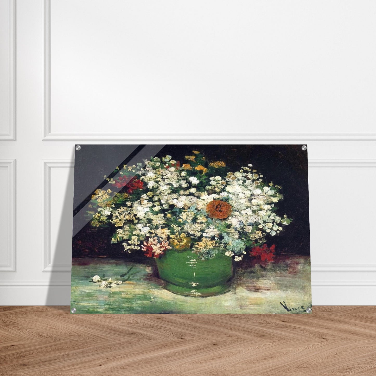 Vase with Zinnias and Other Flowers - Vincent van Gogh Acrylic Print - 70x100 cm / 28x40″ inches