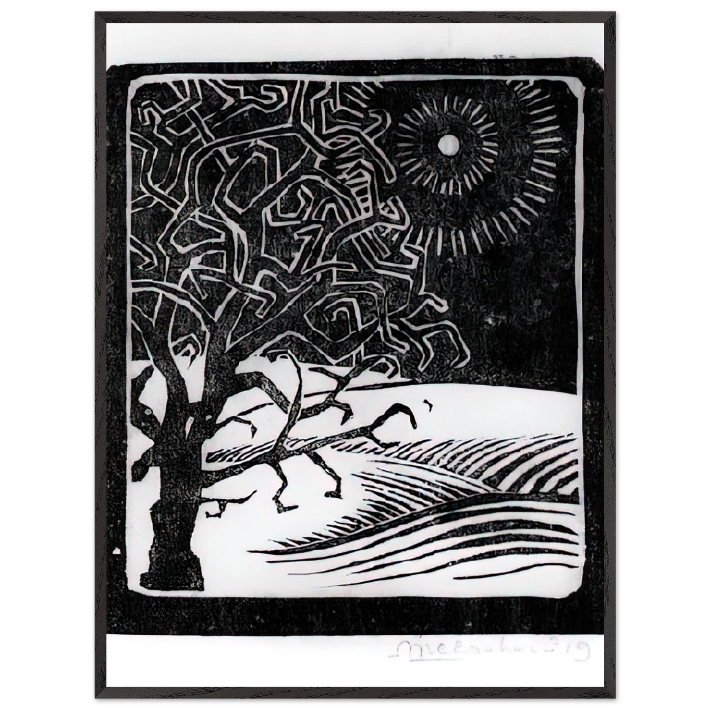 MC Escher - THE BORGER OAK Wall Art - 21x29.7 cm / 8x12" - Premium Wooden Framed Poster With Fine Art Paper - Black frame