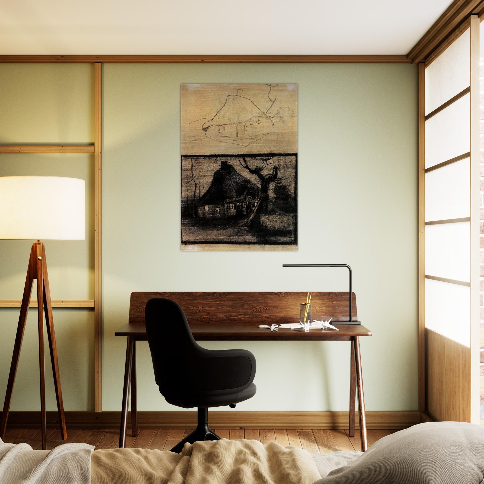 Two Studies of a Cottage - Vincent van Gogh Brushed Aluminum Print - 70x100 cm / 28x40 inches | Vincent van Gogh Aluminum Print | Vincent van Gogh Prints