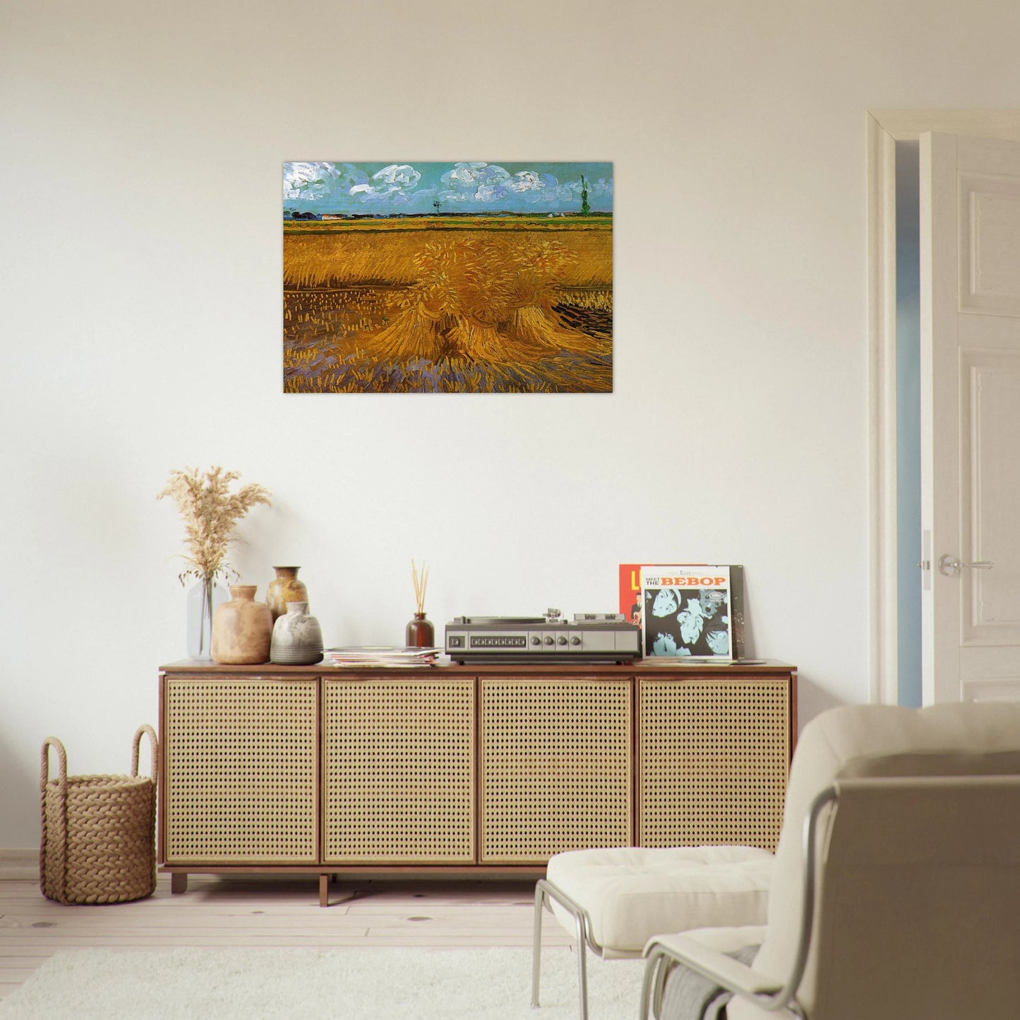 Wheatfield with Sheaves - Vincent van Gogh Brushed Aluminum Print - 70x100 cm / 28x40 inches | Vincent van Gogh Aluminum Print | Vincent van Gogh Prints