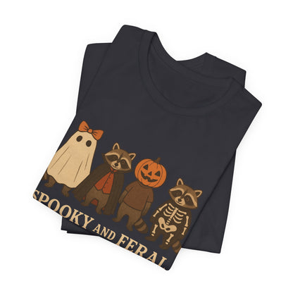 Spooky Raccoon Shirt, Funny Halloween Graphic Tee, Cute Vintage Fall T-Shirt, Trendy Womens Halloween Shirt, Feral Raccoon Tee