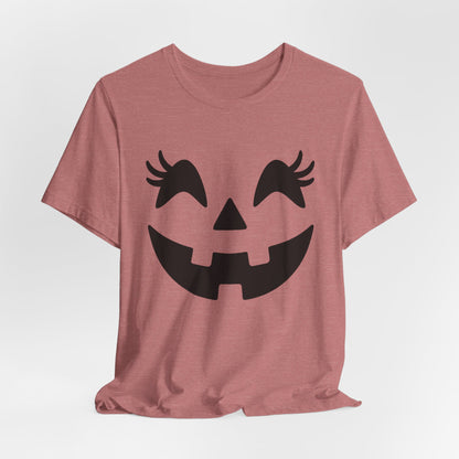 Jack O Lantern Face Pumpkin Eyelashes Halloween Women Girls T-Shirt