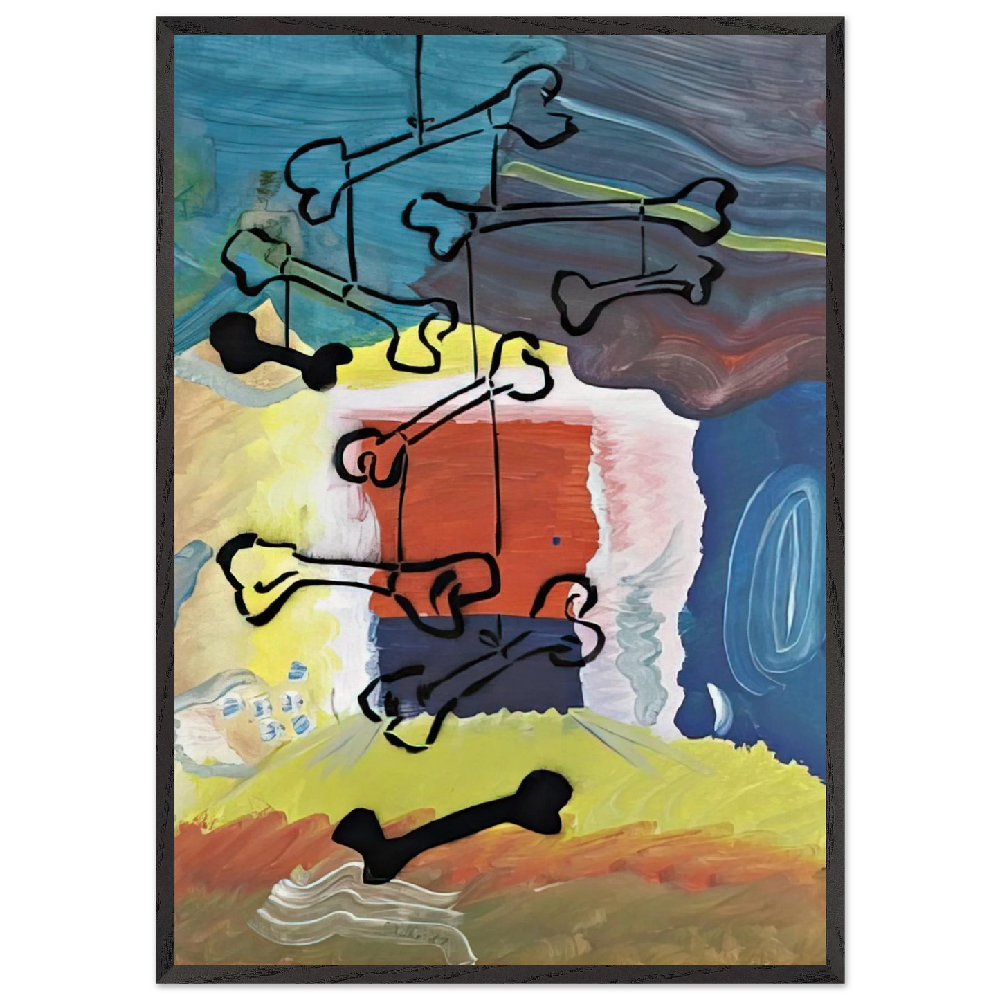 KNOCHEN MOBILE 1981 - Sigmar Polke Framed Art Print – Black Wooden Frame - Default Title - -Framed Art Print