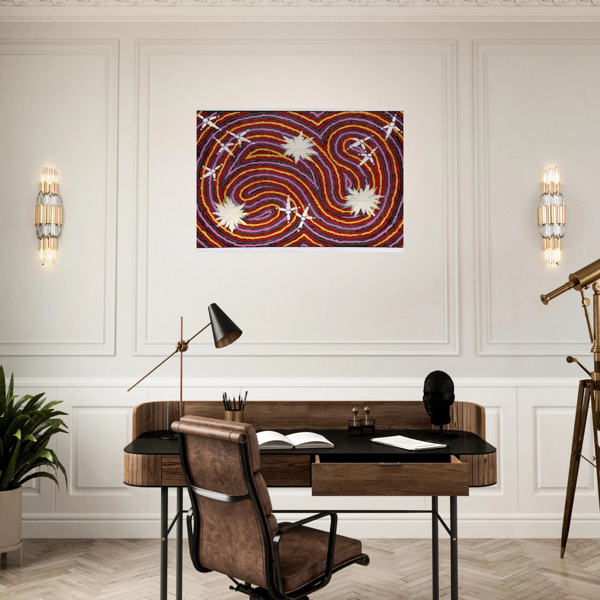 Rêve Ver De Terre Et Du Corbeau - 1999 - Clifford Possum Tjapaltjarri Brushed Aluminum Print - 70x100 cm / 28x40 inches | Clifford Possum Tjapaltjarri Aluminum Print | Clifford Possum Tjapaltjarri Prints