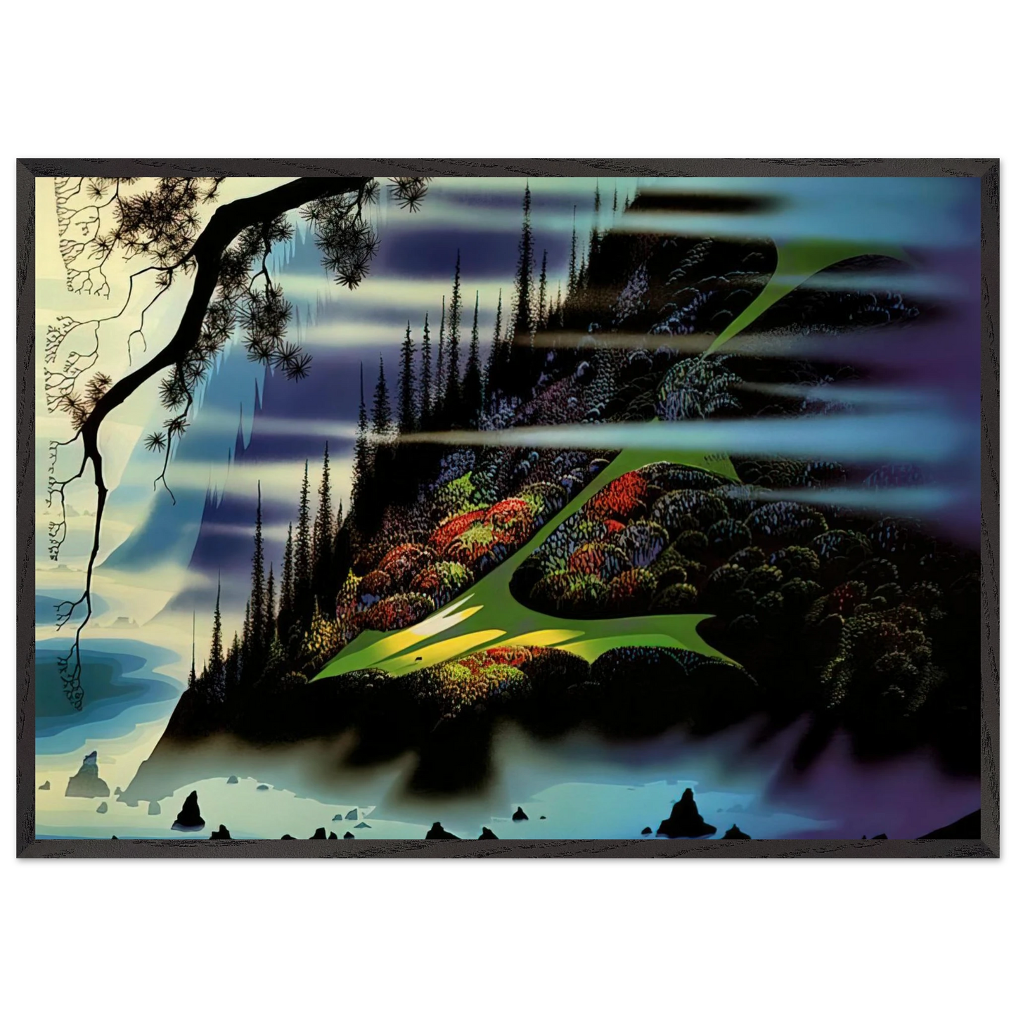 Pasture Through the Fog - Eyvind Earle Framed Art Print – Black Wooden Frame - Default Title - -Framed Art Print