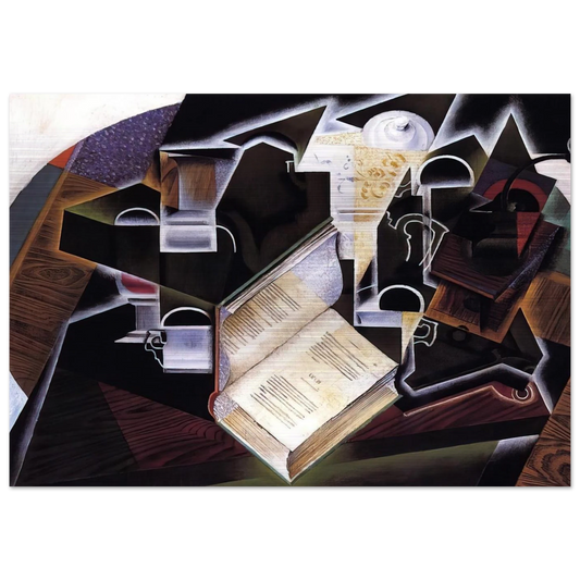 BOOK PIPE AND GLASSES - Juan Gris Brushed Aluminum Print - 70x100 cm / 28x40 inches | Juan Gris Aluminum Print | Juan Gris Prints