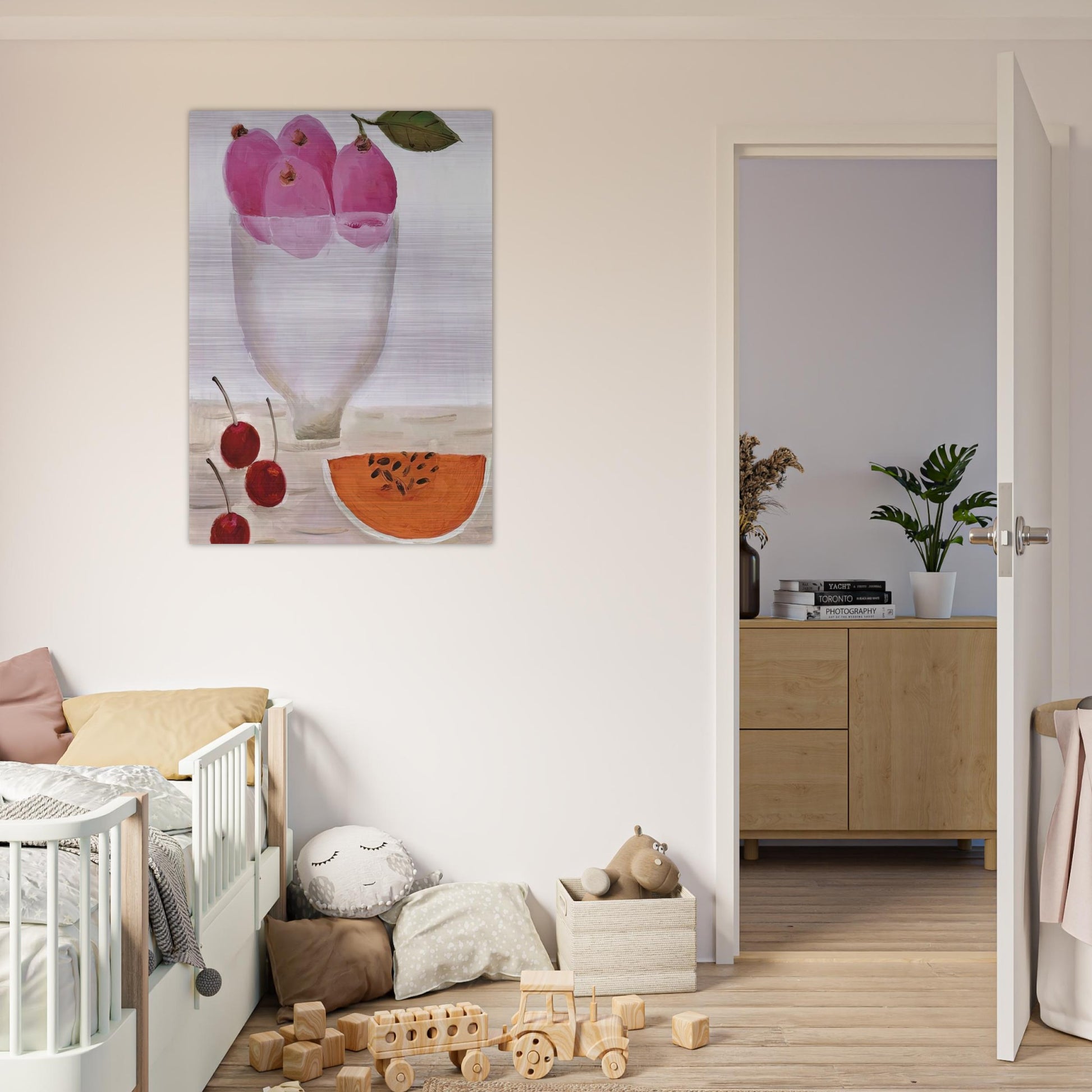 Three Cherries - 2000 - Mary Fedden Brushed Aluminum Print - 70x100 cm / 28x40 inches | Mary Fedden Aluminum Print | Mary Fedden Prints