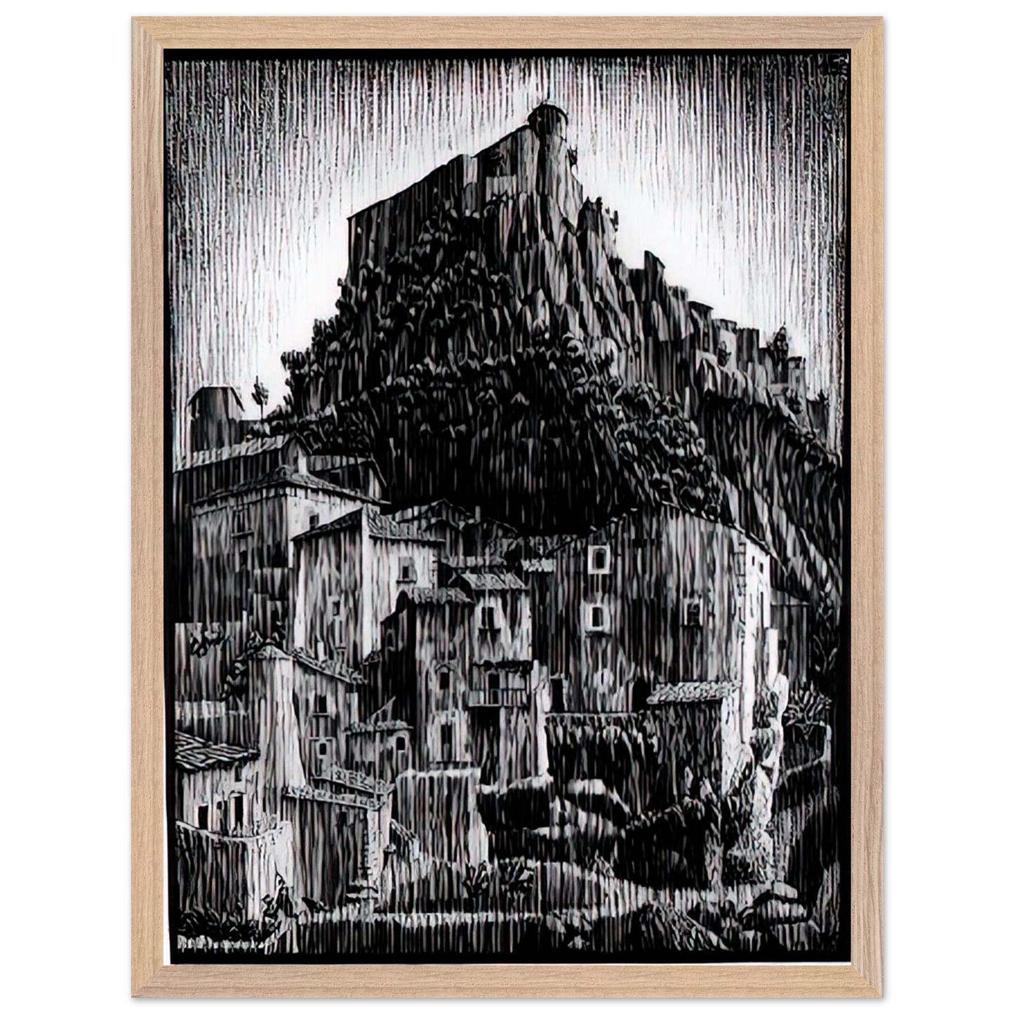 MC Escher - CERRO AL VOLTURNO ABRUZZI JANUARY 1930 1930 Wall Art - 21x29.7 cm / 8x12" - Premium Wooden Framed Poster With Fine Art Paper - Wood frame
