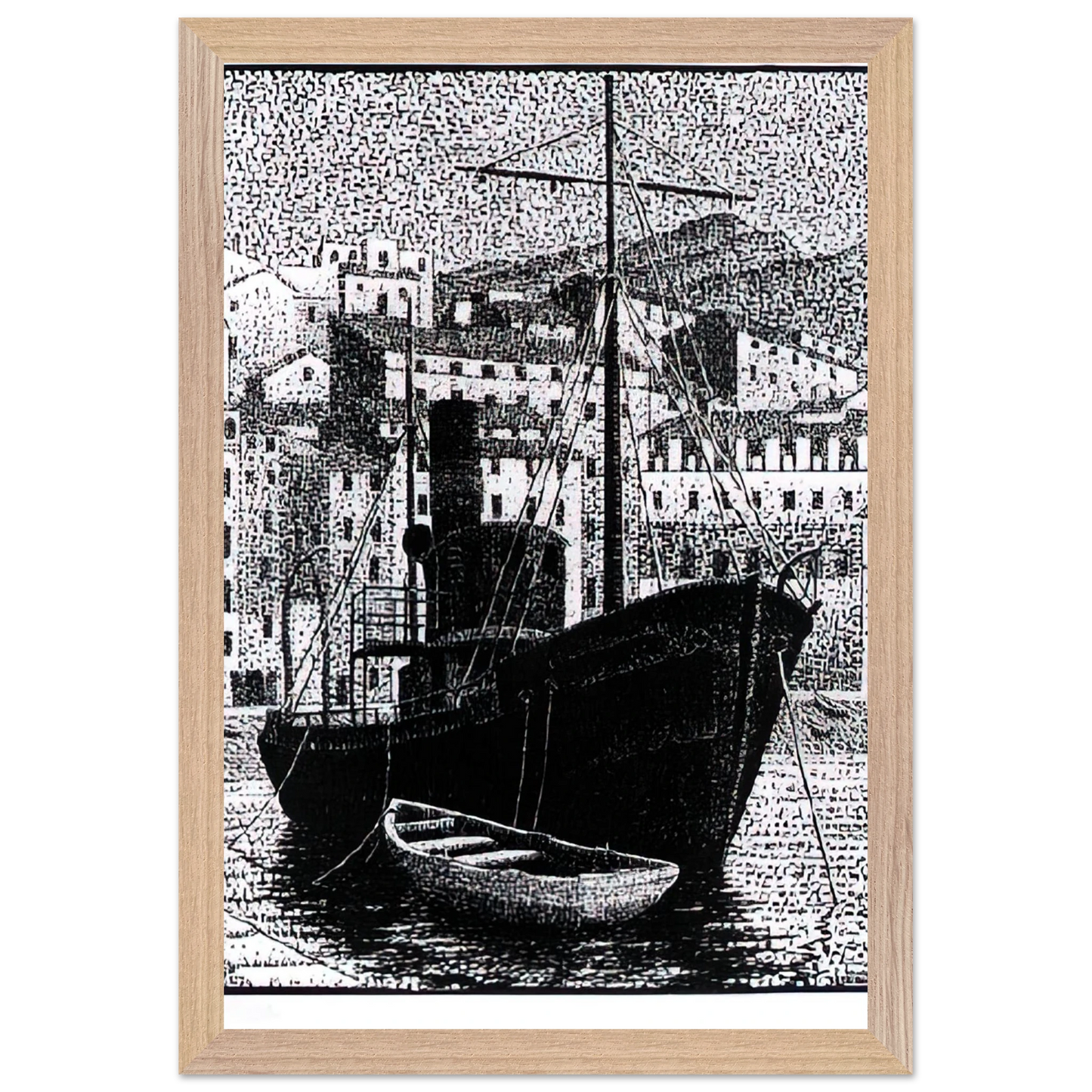 MC Escher - TUGBOAT OLD HARBOR OF BASTIA JANUARY 1934 1934 Wall Art - 30x40 cm / 12x16 inches - Fine Art Poster - -