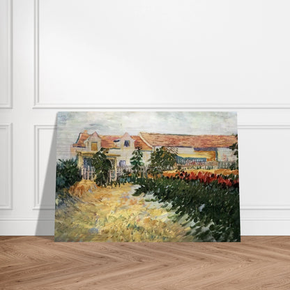 House with sunflowers - Vincent van Gogh Brushed Aluminum Print - 70x100 cm / 28x40 inches | Vincent van Gogh Aluminum Print | Vincent van Gogh Prints