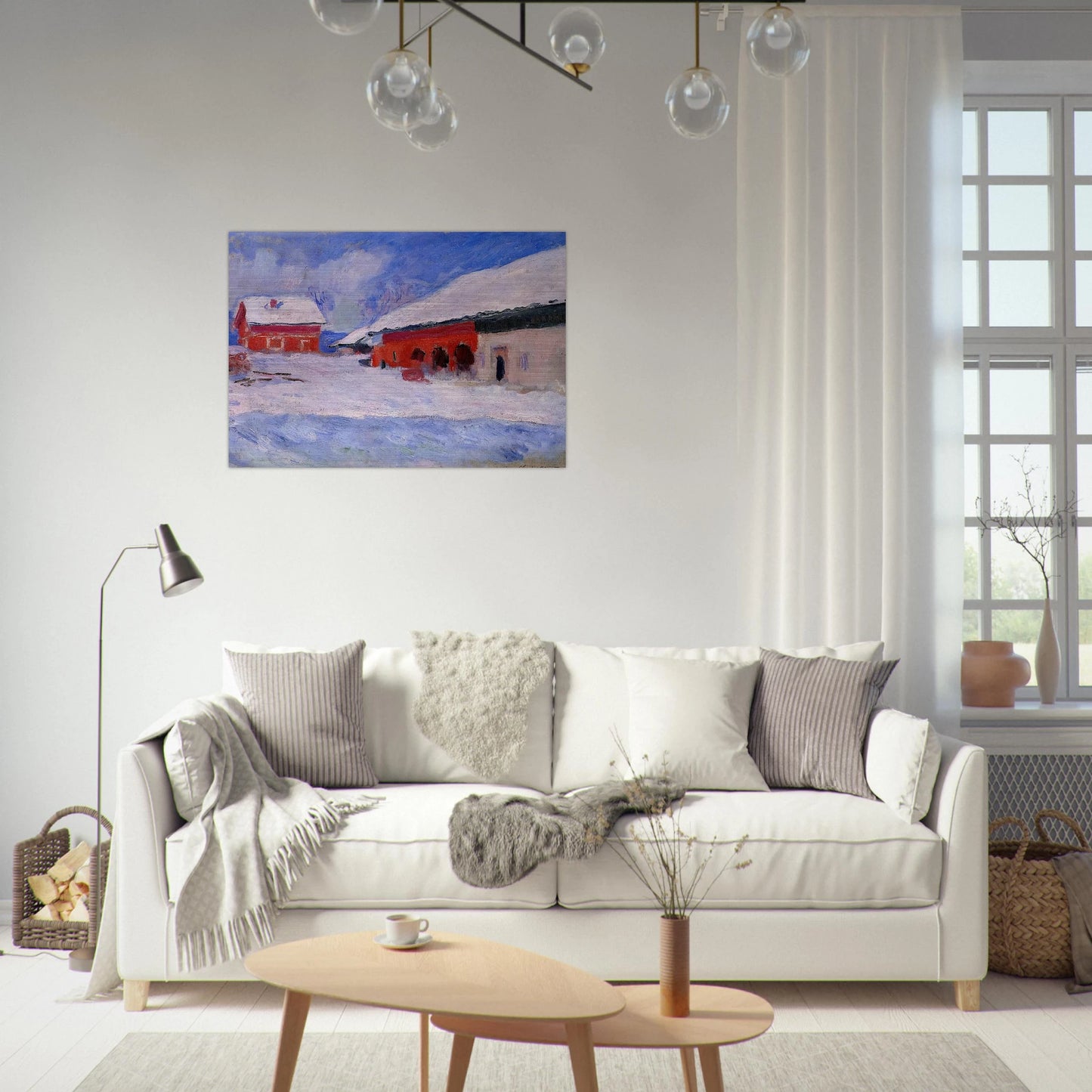 Red Houses at Bjornegaard in the Snow, Norway - claude monet Brushed Aluminum Print - 70x100 cm / 28x40 inches | claude monet Aluminum Print | claude monet Prints