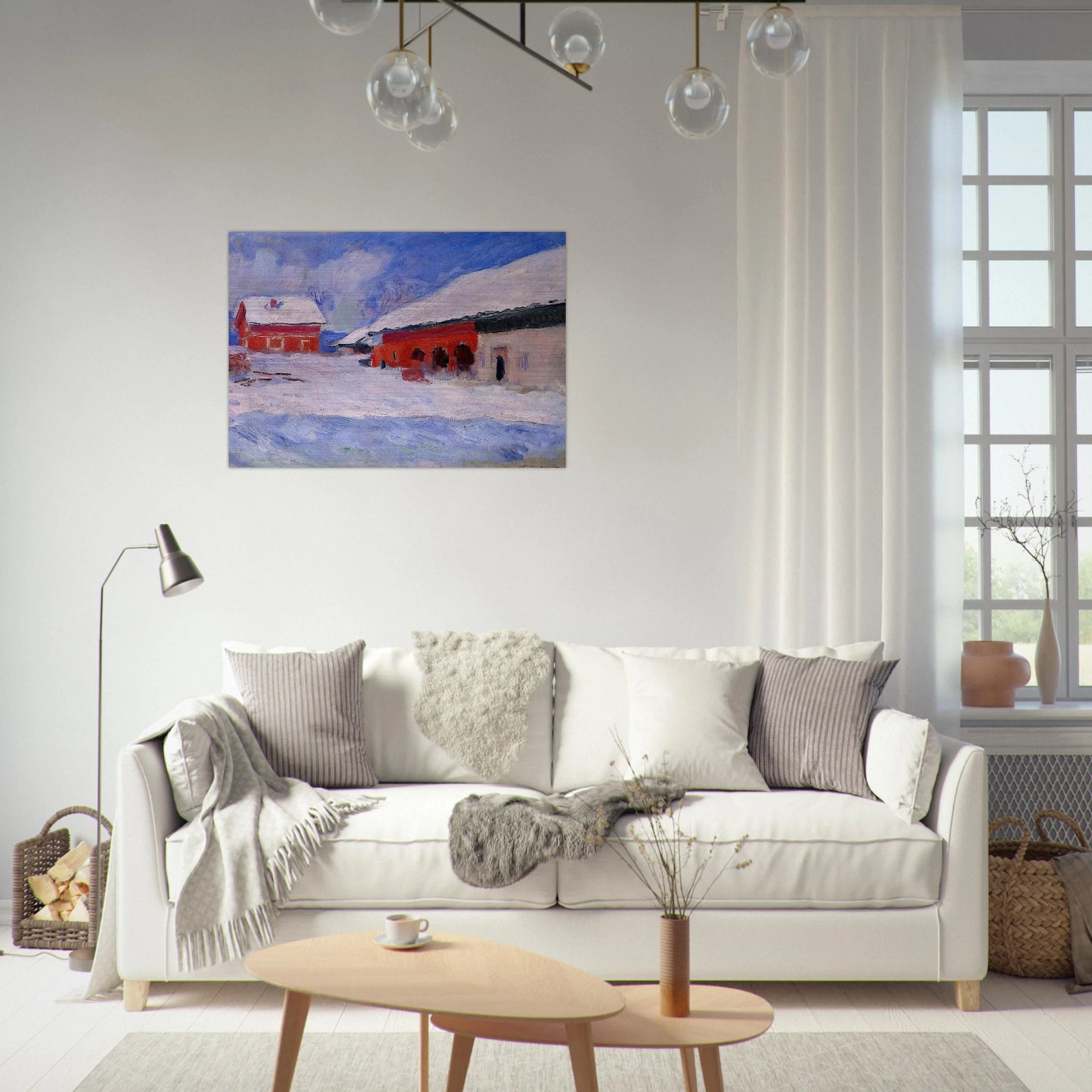 Red Houses at Bjornegaard in the Snow, Norway - claude monet Brushed Aluminum Print - 70x100 cm / 28x40 inches | claude monet Aluminum Print | claude monet Prints
