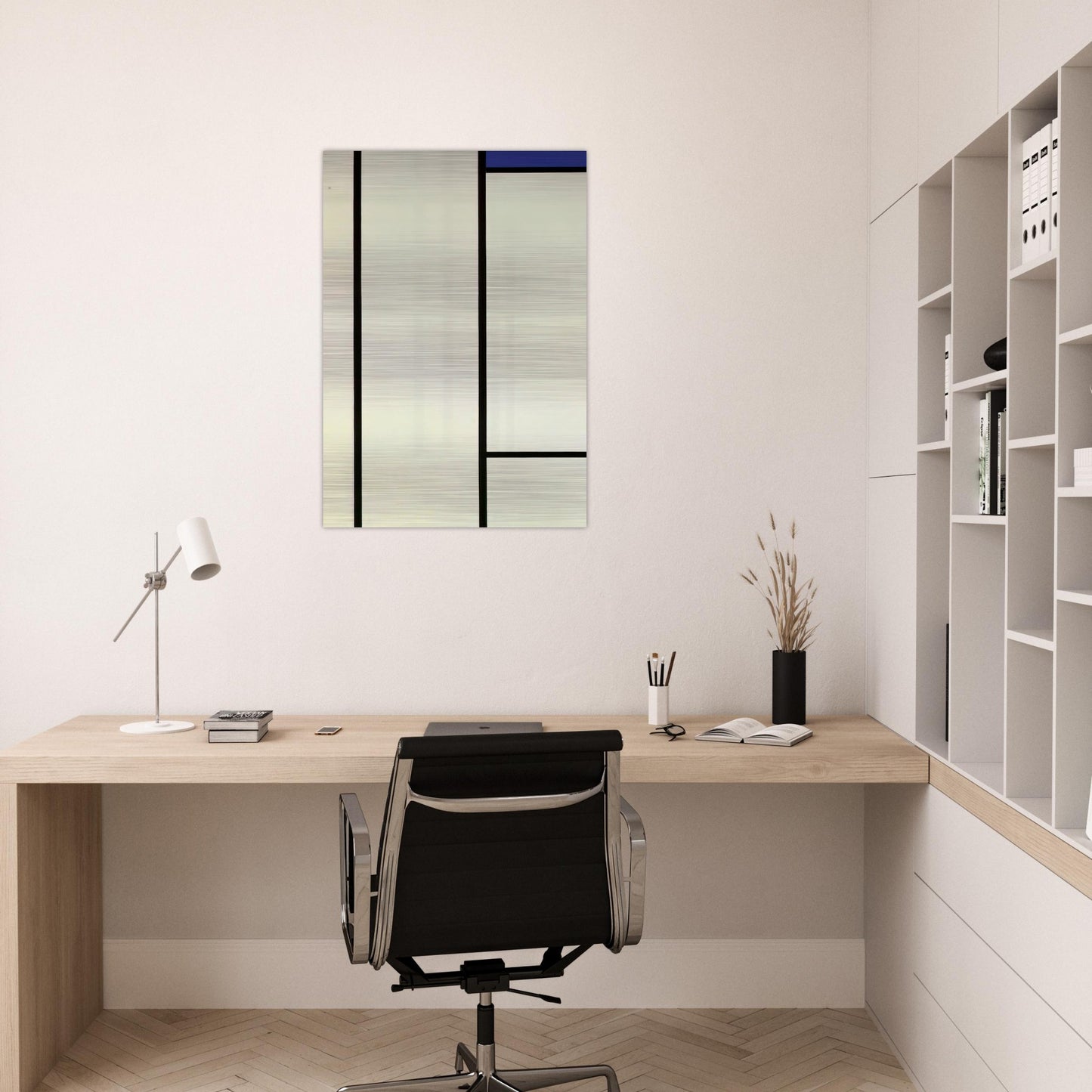 Vertical Composition with Blue and White - Piet Mondrian Brushed Aluminum Print - 70x100 cm / 28x40 inches | Piet Mondrian Aluminum Print | Piet Mondrian Prints