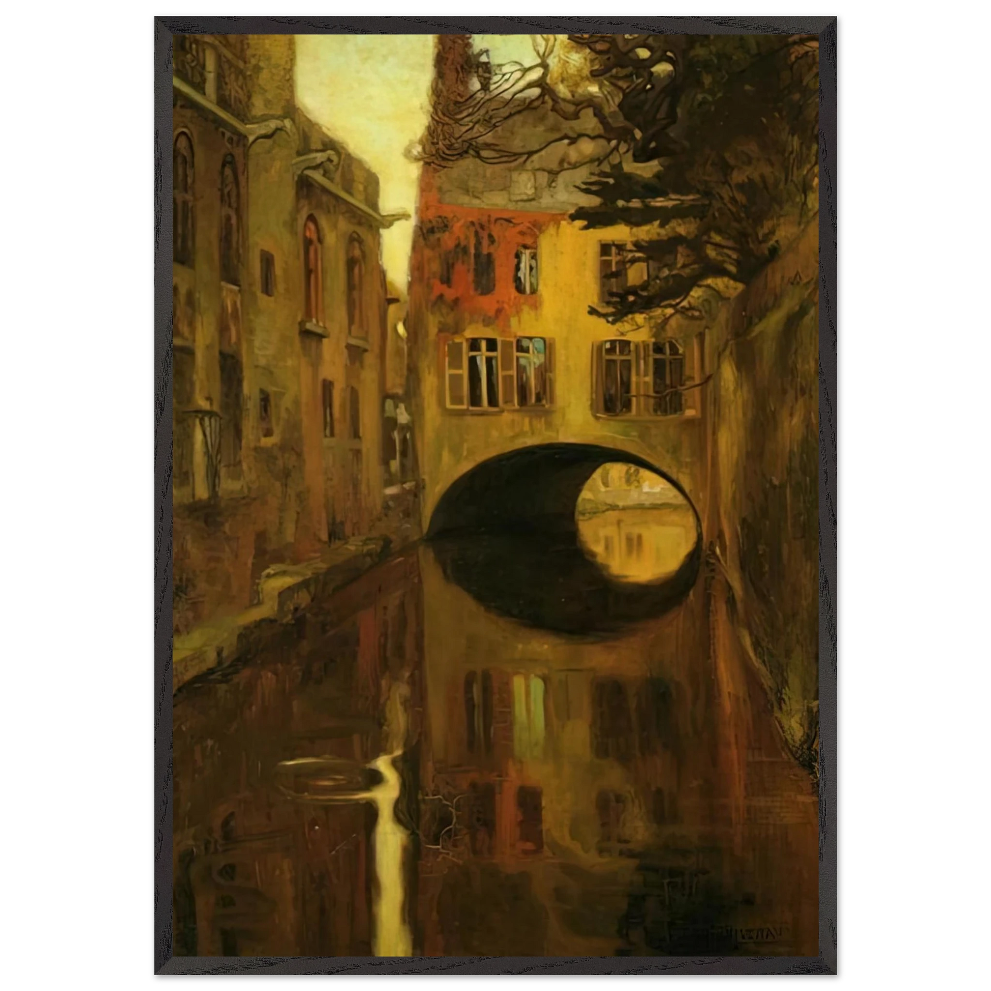 HOUSE OVER THE BRIDGE - Diego Rivera Framed Art Print – Black Wooden Frame - Default Title - -Framed Art Print