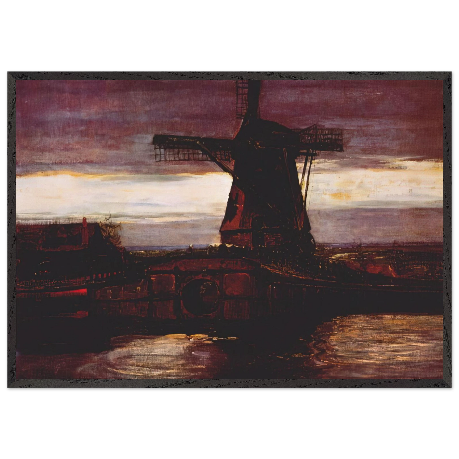 Stammer Mill with Streaked Sky - Piet Mondrian Framed Art Print – Black Wooden Frame - Default Title - -Framed Art Print