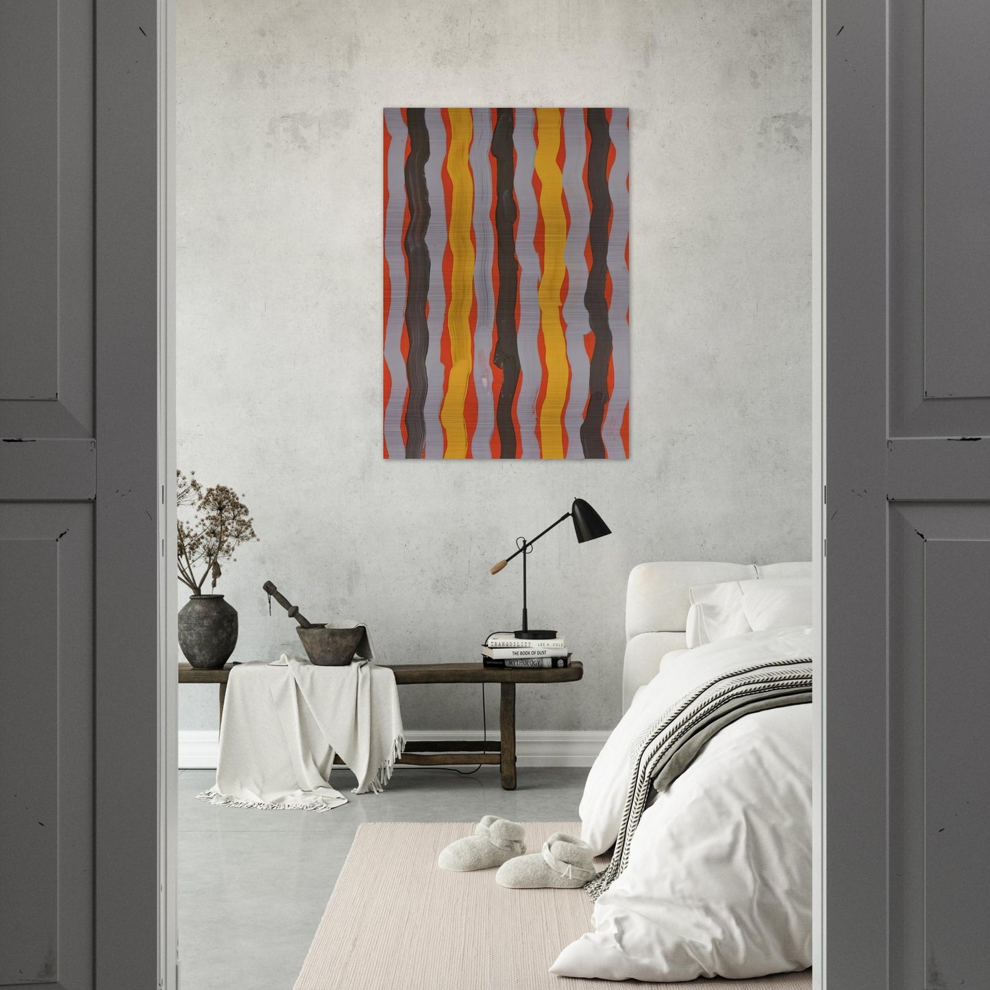 Dream Lance - 2001 - Clifford Possum Tjapaltjarri Brushed Aluminum Print - 70x100 cm / 28x40 inches | Clifford Possum Tjapaltjarri Aluminum Print | Clifford Possum Tjapaltjarri Prints