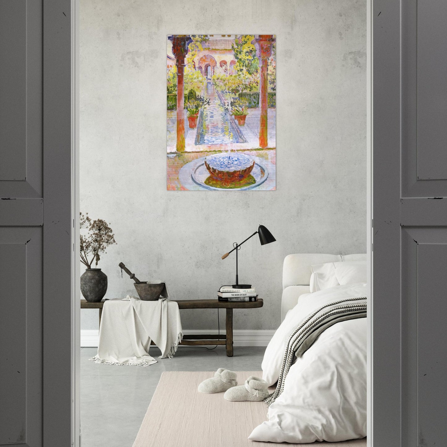 THE GARDENS OF GENERALIFE IN GRENADA 1913 - Theo van Rysselberghe Brushed Aluminum Print - 70x100 cm / 28x40 inches | Theo van Rysselberghe Aluminum Print | Theo van Rysselberghe Prints