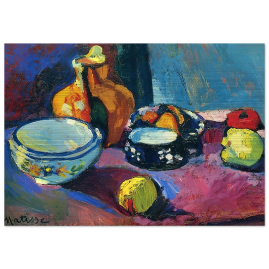 DISHES AND FRUIT ON A RED AND BLACK CARPET 1901 - Henri Matisse Brushed Aluminum Print - 70x100 cm / 28x40 inches | Henri Matisse Aluminum Print | Henri Matisse Prints