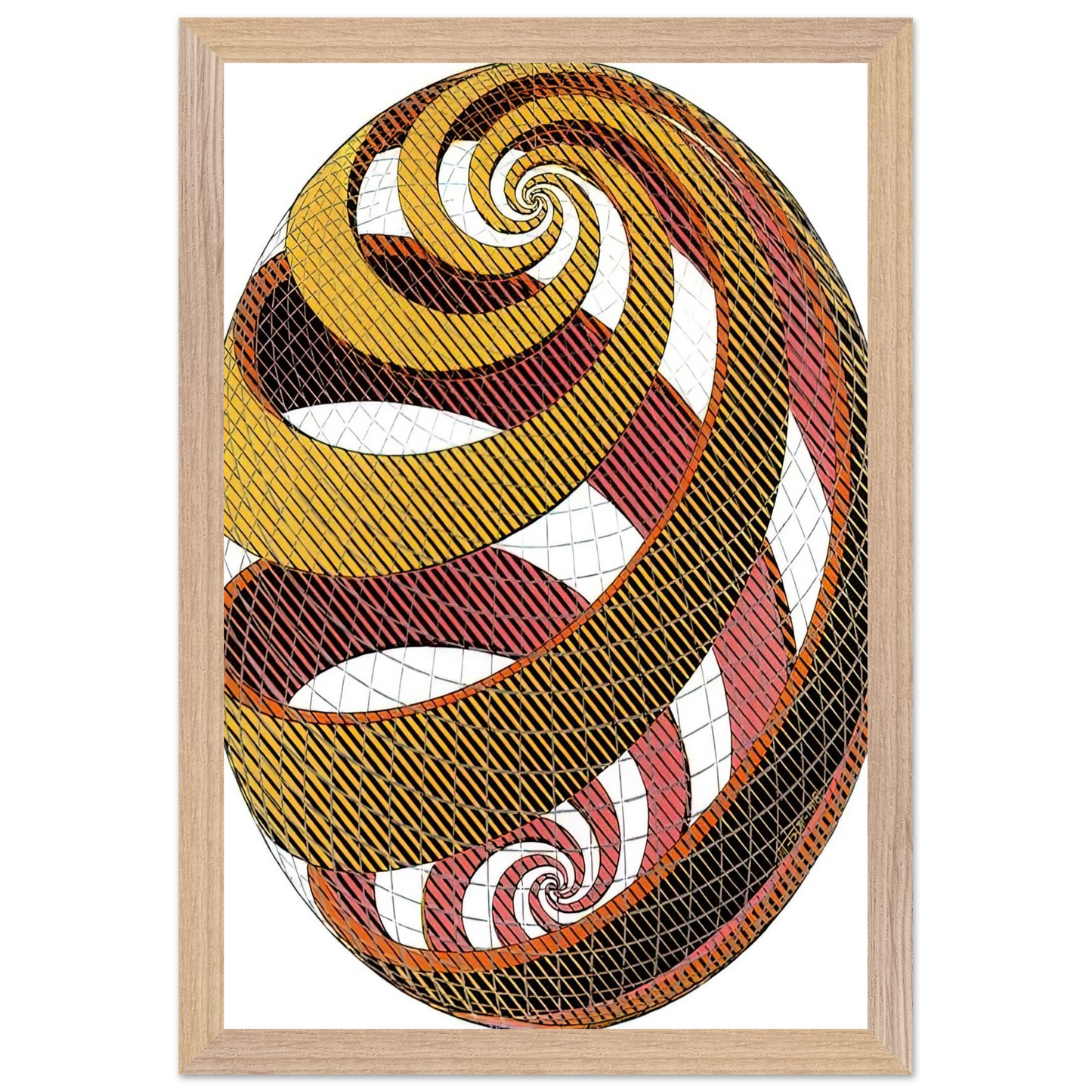 MC Escher - SPHERE SPIRALS Wall Art - 60x80 cm / 24x32 inches - Premium Wooden Framed Poster With Fine Art Paper - White frame