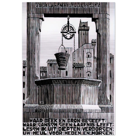 EMBLEMATA WELL - MC Escher Brushed Aluminum Print - 70x100 cm / 28x40 inches | MC Escher Aluminum Print | MC Escher Prints