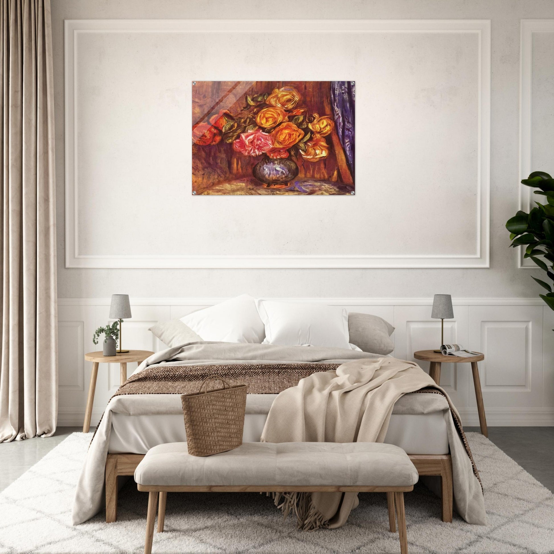 Roses Before the Blue Curtain - Pierre-Auguste Renoir Acrylic Print - 70x100 cm / 28x40″ inches