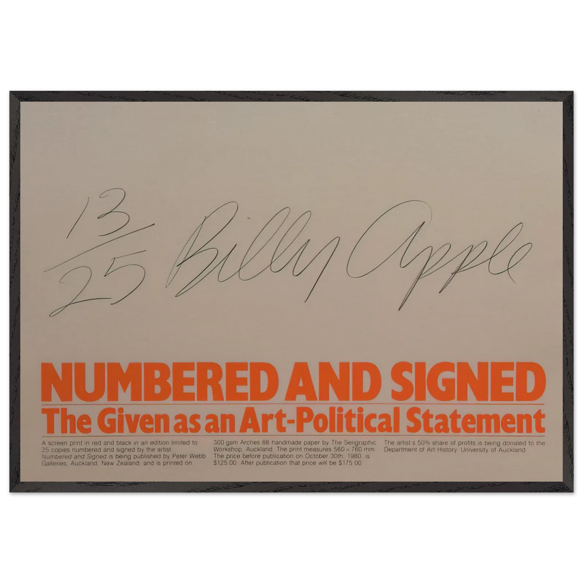 Numbered and Signed - 1980 - Billy Apple Framed Art Print – Black Wooden Frame - Default Title - -Framed Art Print