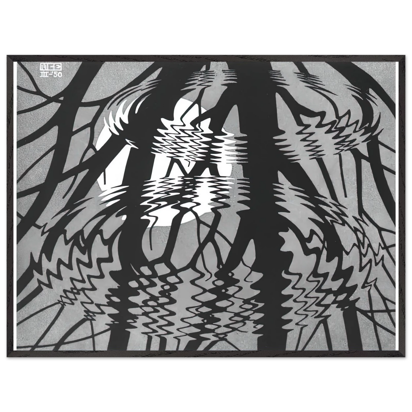MC Escher - RIPPLED SURFACE Wall Art - 60x80 cm / 24x32 inches - Premium Wooden Framed Poster With Fine Art Paper - Black frame