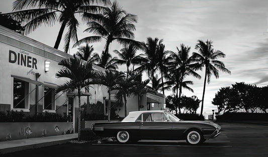 1950 T-Bird Art Print | Classic Car & Diner Scene | RedKalion