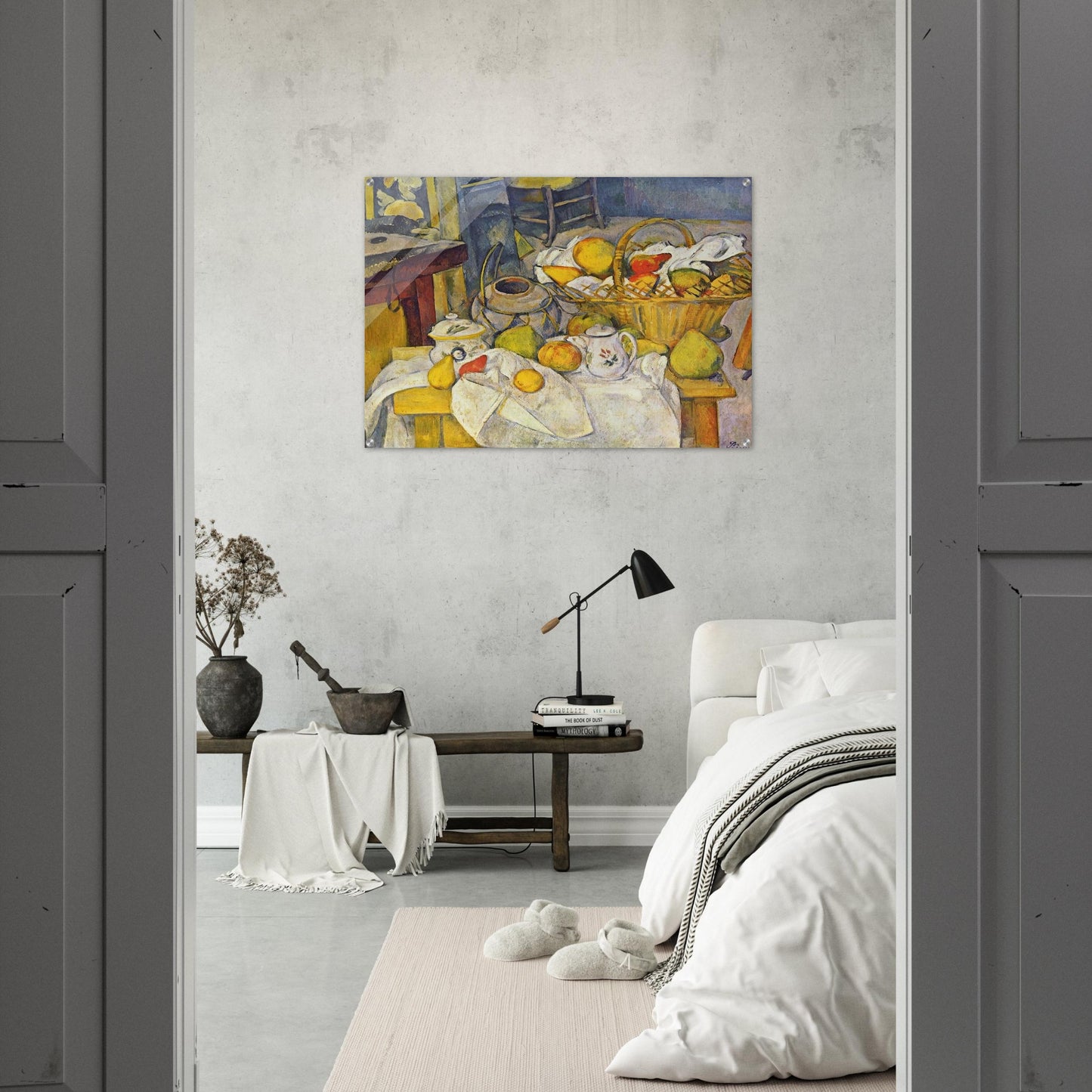 Still life with basket Kitchen table - Paul Cézanne Acrylic Print - 70x100 cm / 28x40″ inches