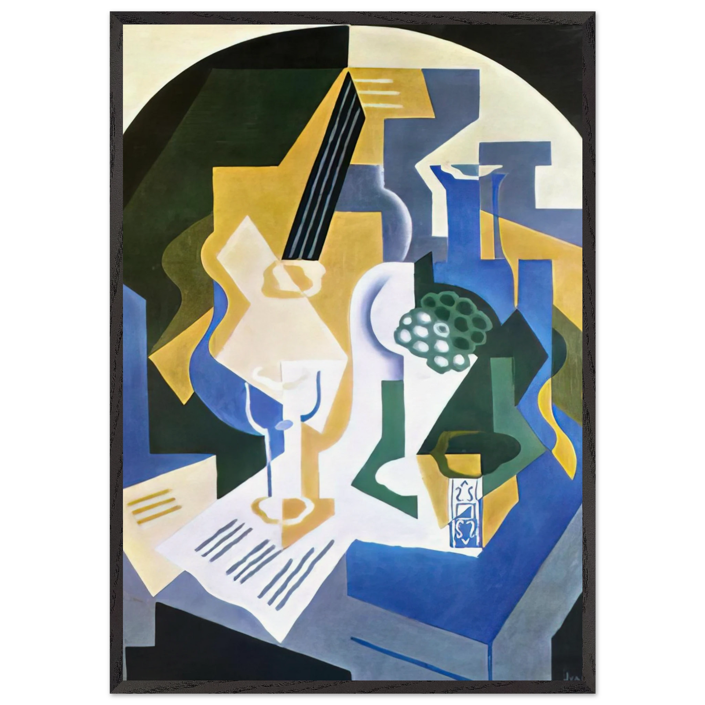 STILL LIFE WITH FRUIT BOWL AND MANDOLIN 1919 - Juan Gris Framed Art Print – Black Wooden Frame - Default Title - -Framed Art Print