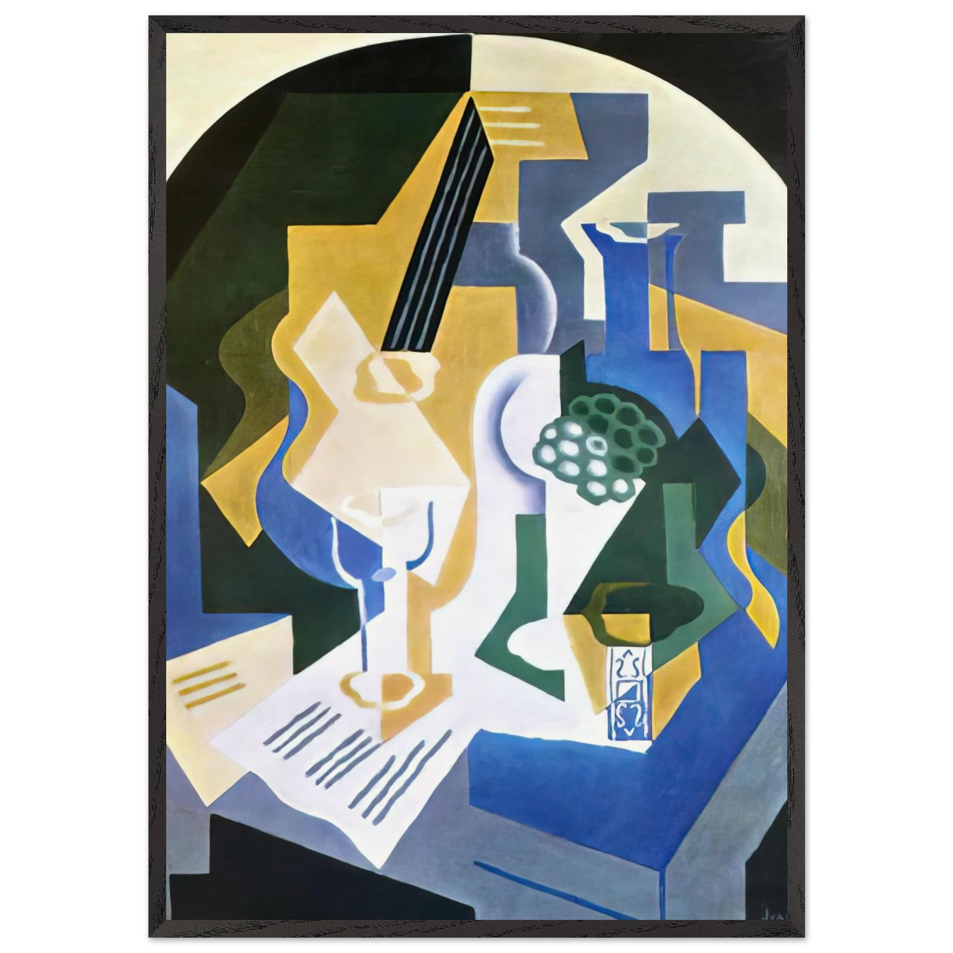 STILL LIFE WITH FRUIT BOWL AND MANDOLIN 1919 - Juan Gris Framed Art Print – Black Wooden Frame - Default Title - -Framed Art Print