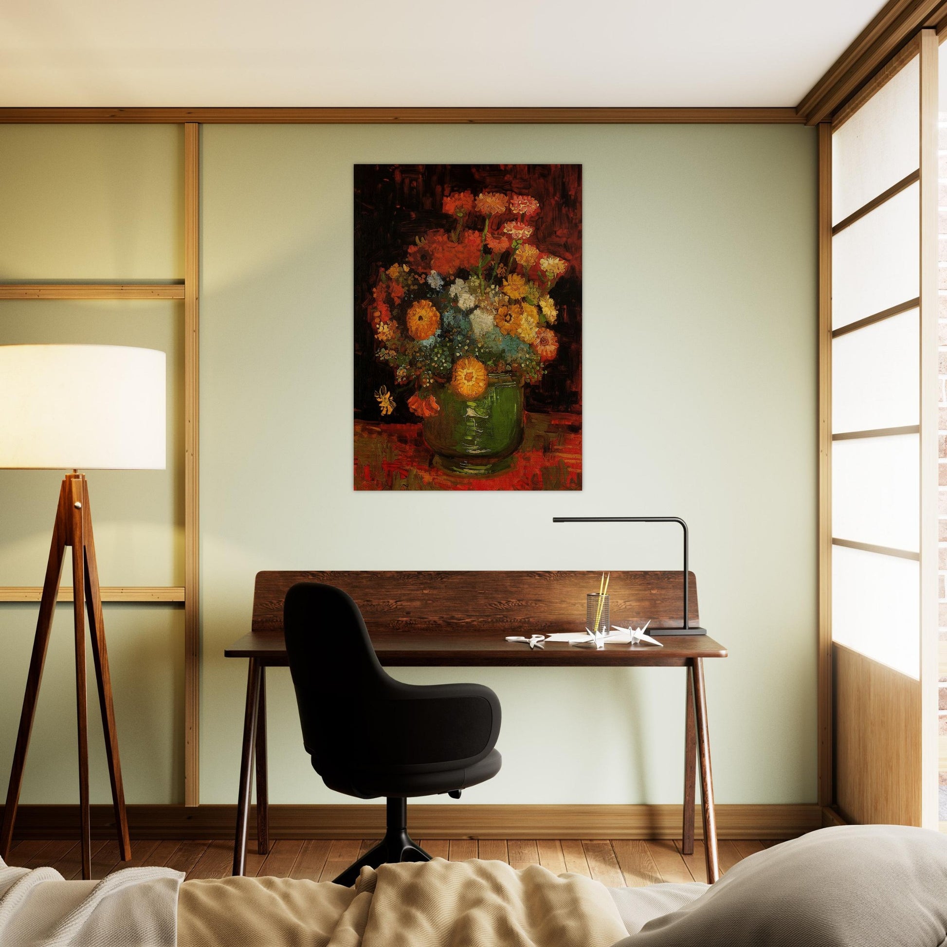 Vase with Zinnias - Vincent van Gogh Brushed Aluminum Print - 70x100 cm / 28x40 inches | Vincent van Gogh Aluminum Print | Vincent van Gogh Prints