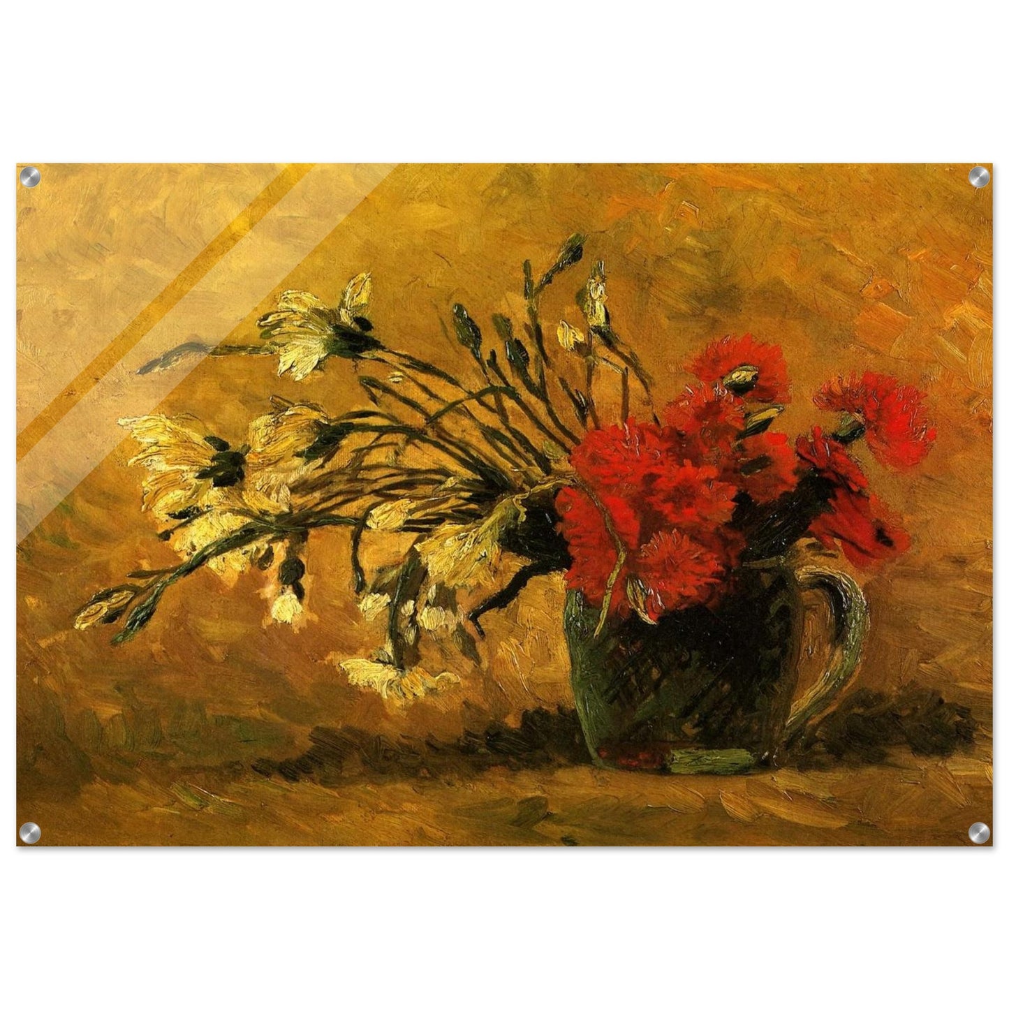 Vase with Red and White Carnations on a Yellow Background - Vincent van Gogh Acrylic Print - 70x100 cm / 28x40″ inches