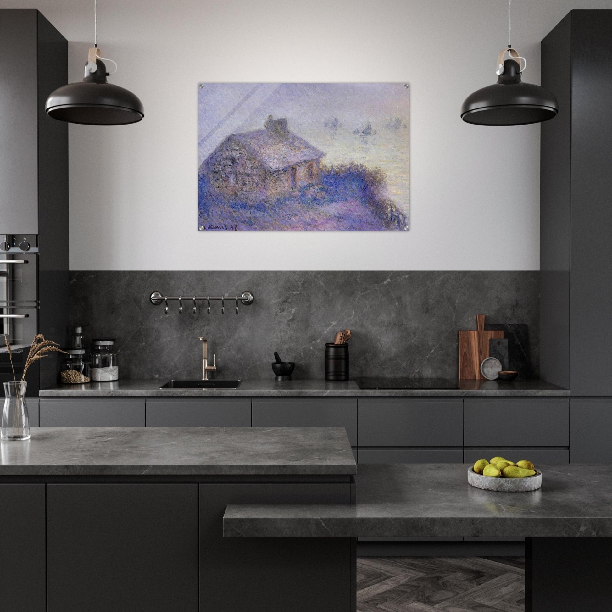 Customs House at Varengeville in the Fog - claude monet Acrylic Print - 70x100 cm / 28x40″ inches