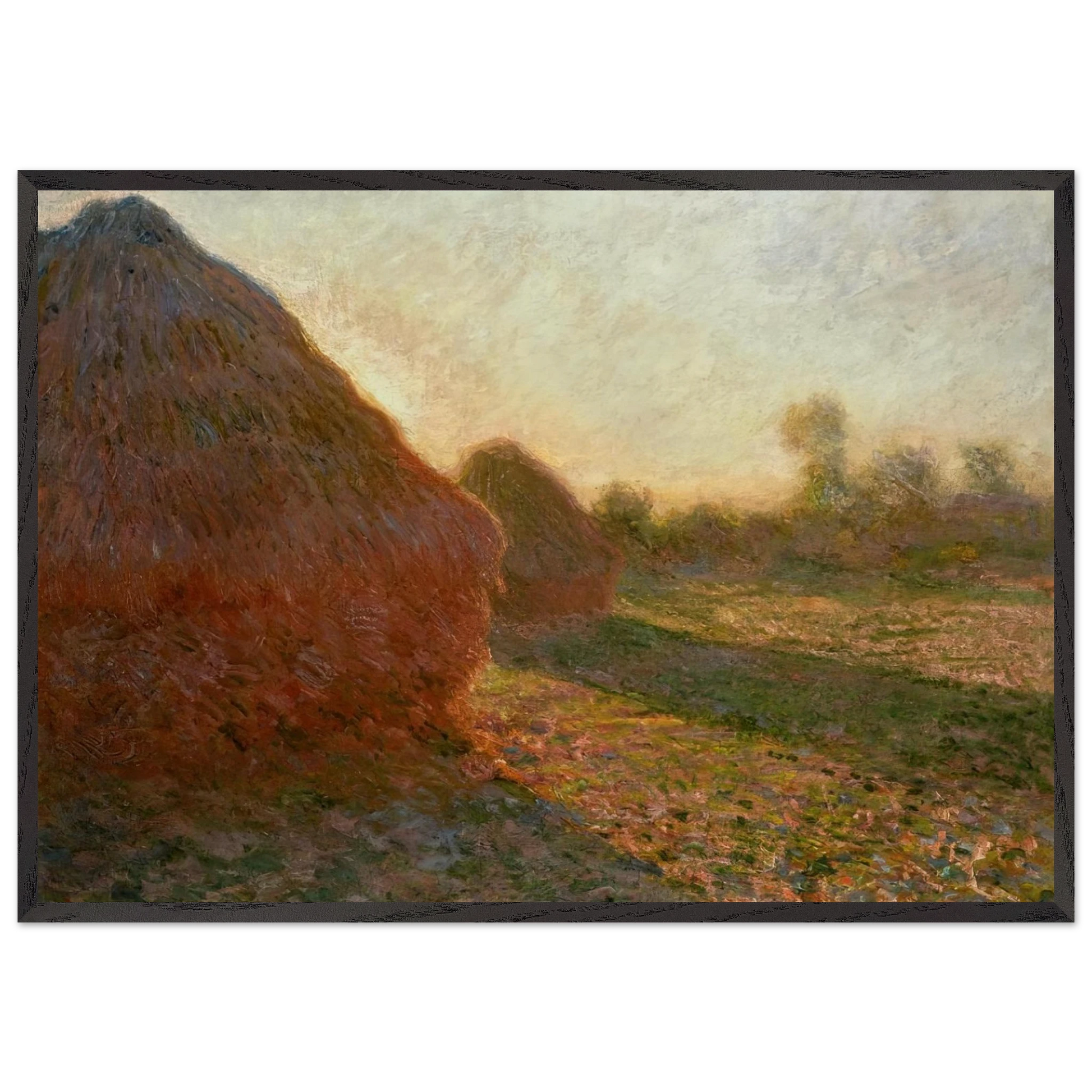 Haystacks Last Sunrays - claude monet Framed Art Print – Black Wooden Frame - Default Title - -Framed Art Print