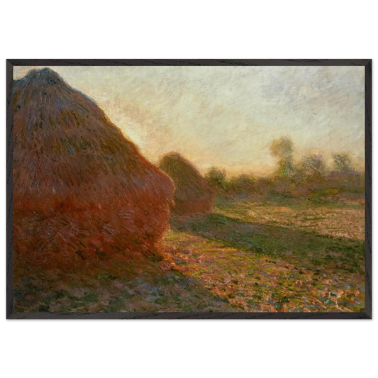 Haystacks Last Sunrays - claude monet 70x100 cm / 28x40 inches Framed Art Print – Black Wooden Frame