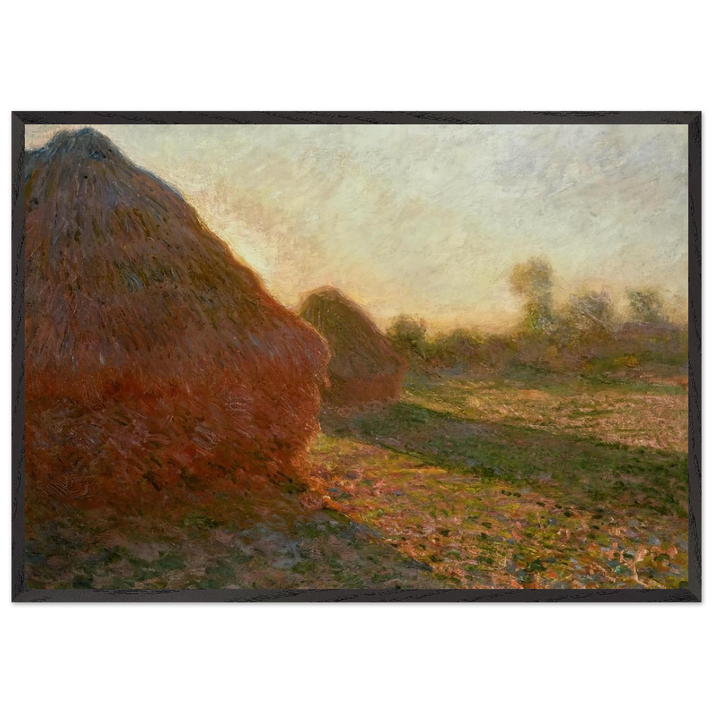 Haystacks Last Sunrays - claude monet 70x100 cm / 28x40 inches Framed Art Print – Black Wooden Frame