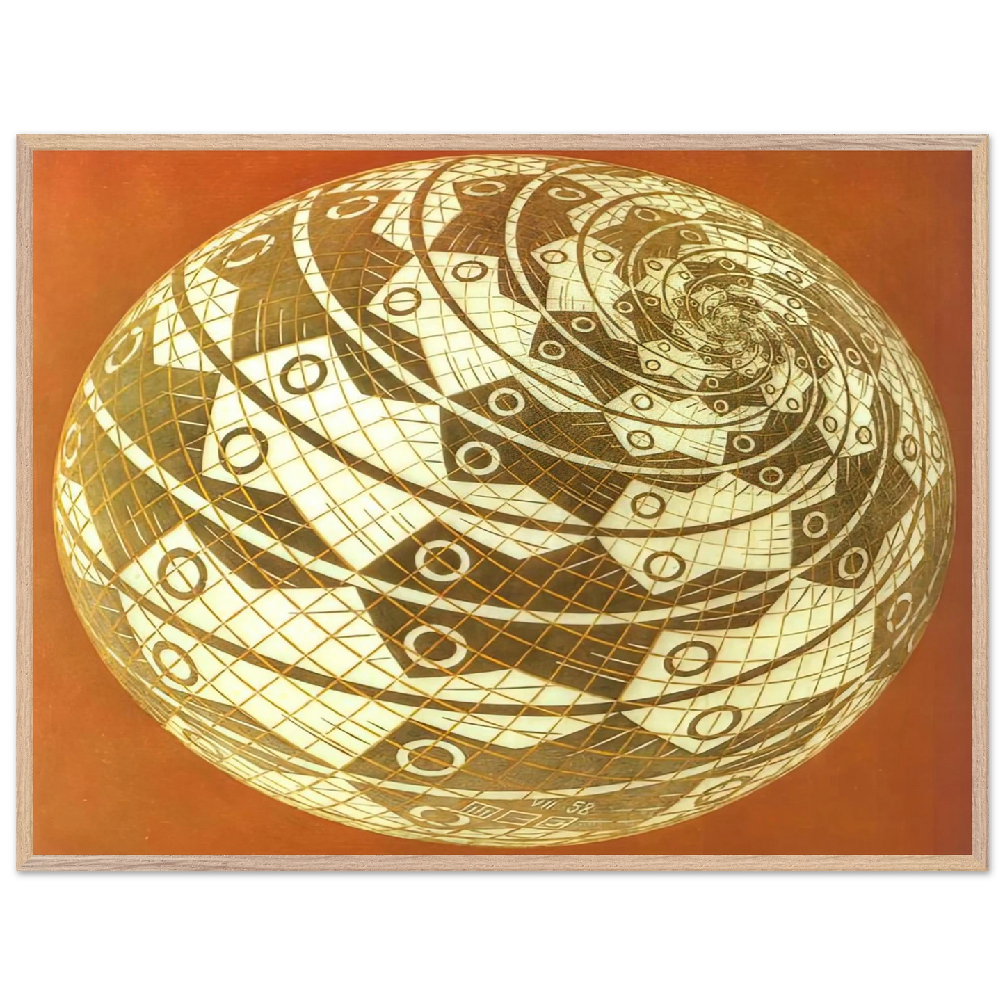 MC Escher - SPHERE SURFACE WITH FISHES COLOUR Wall Art - 60x80 cm / 24x32 inches - Premium Wooden Framed Poster With Fine Art Paper - White frame