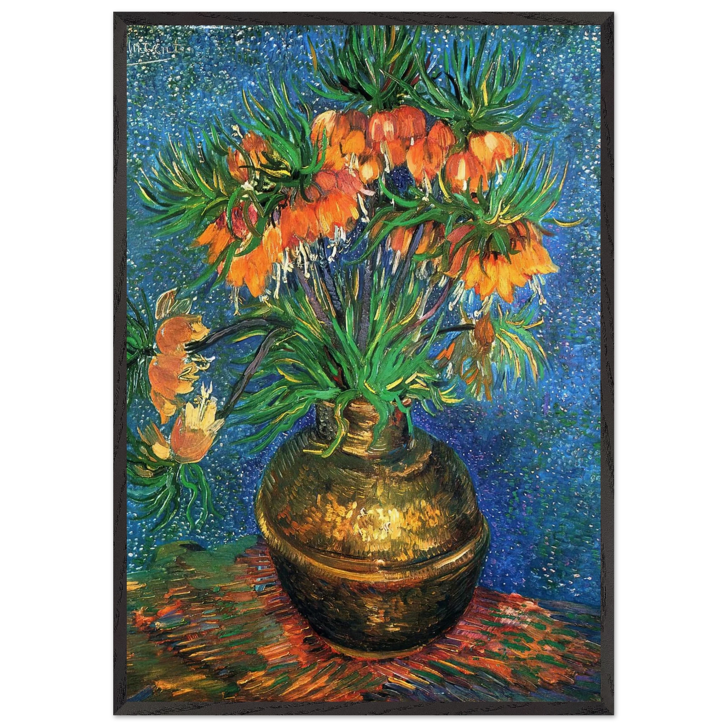 Fritillaries in a Copper Vase - Vincent van Gogh Framed Art Print – Black Wooden Frame - Default Title - -Framed Art Print