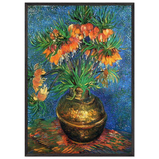 Fritillaries in a Copper Vase - Vincent van Gogh 70x100 cm / 28x40 inches Framed Art Print – Black Wooden Frame