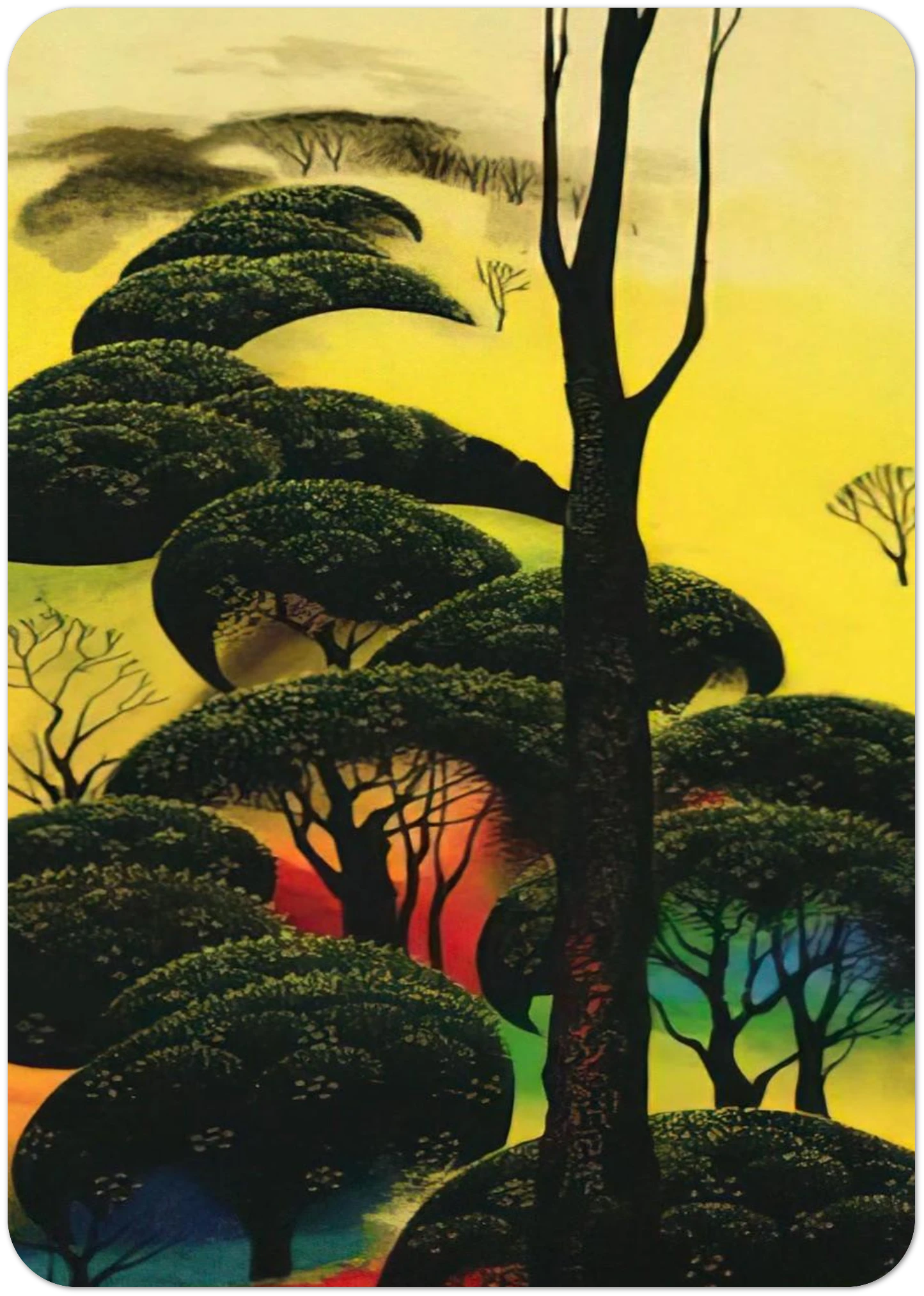 Climbing Oaks By Eyvind Earle Pack of 10 Post Cards | Eyvind Earle Post Cards | A6 (10.5 x 14.8 cm) - 4.1 x 5.8 inches